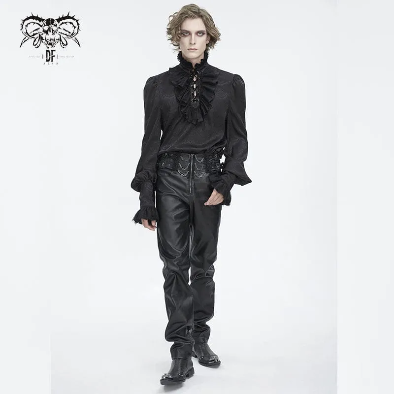 Men's Gothic Stand Collar Ruffled Jacquard Shirt