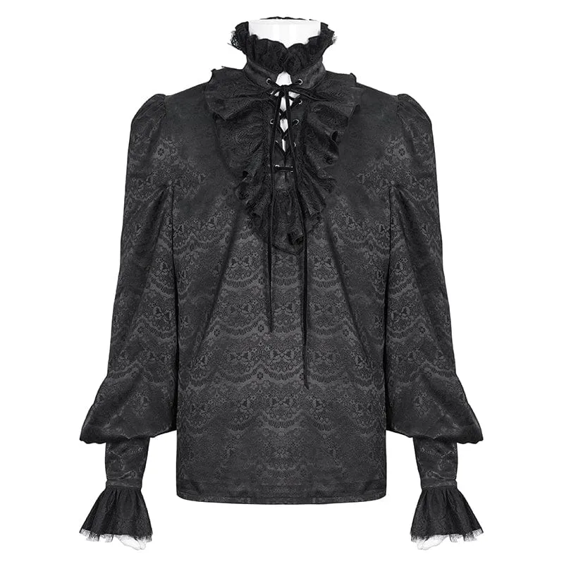 Men's Gothic Stand Collar Ruffled Jacquard Shirt