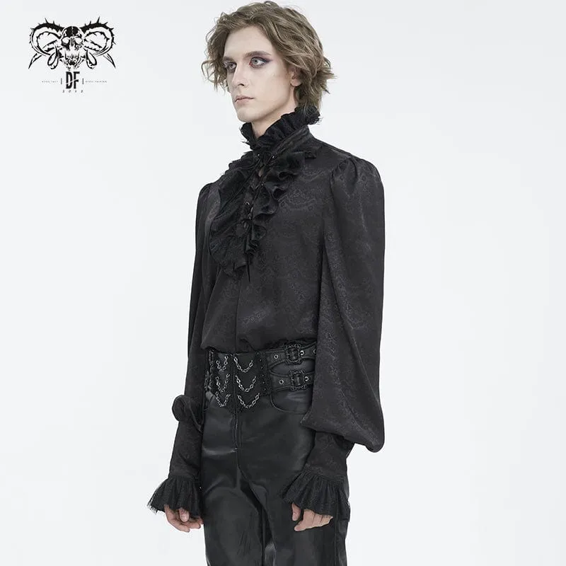 Men's Gothic Stand Collar Ruffled Jacquard Shirt