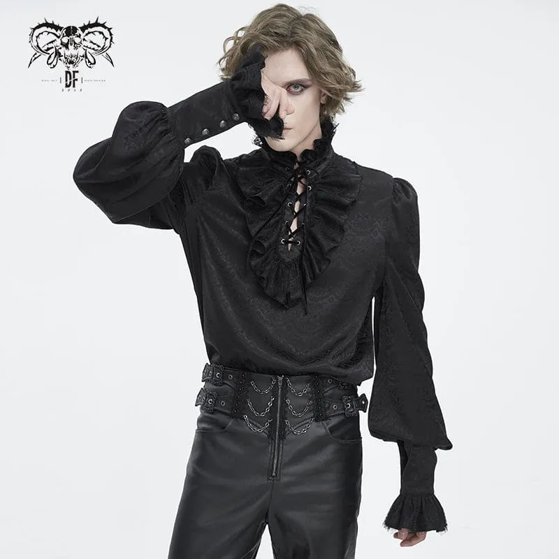 Men's Gothic Stand Collar Ruffled Jacquard Shirt