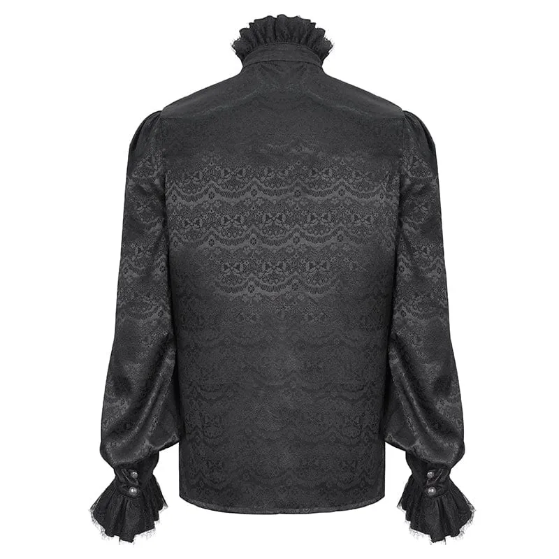 Men's Gothic Stand Collar Ruffled Jacquard Shirt