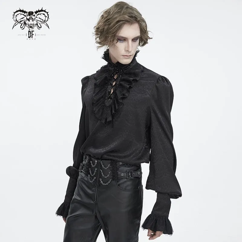 Men's Gothic Stand Collar Ruffled Jacquard Shirt