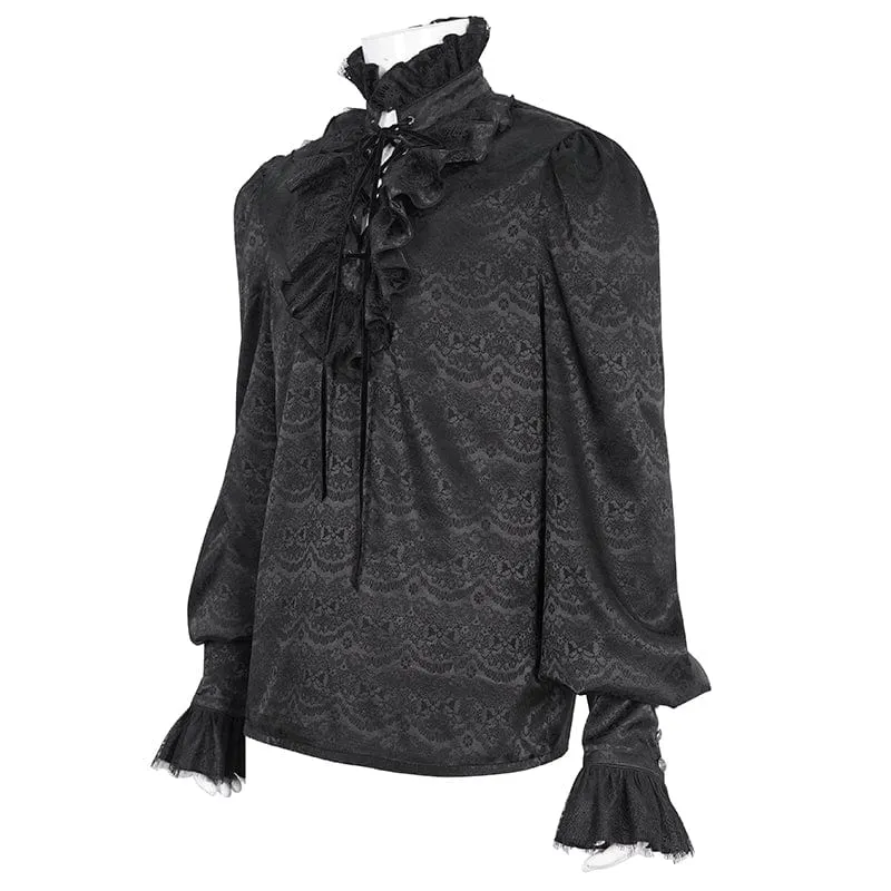 Men's Gothic Stand Collar Ruffled Jacquard Shirt