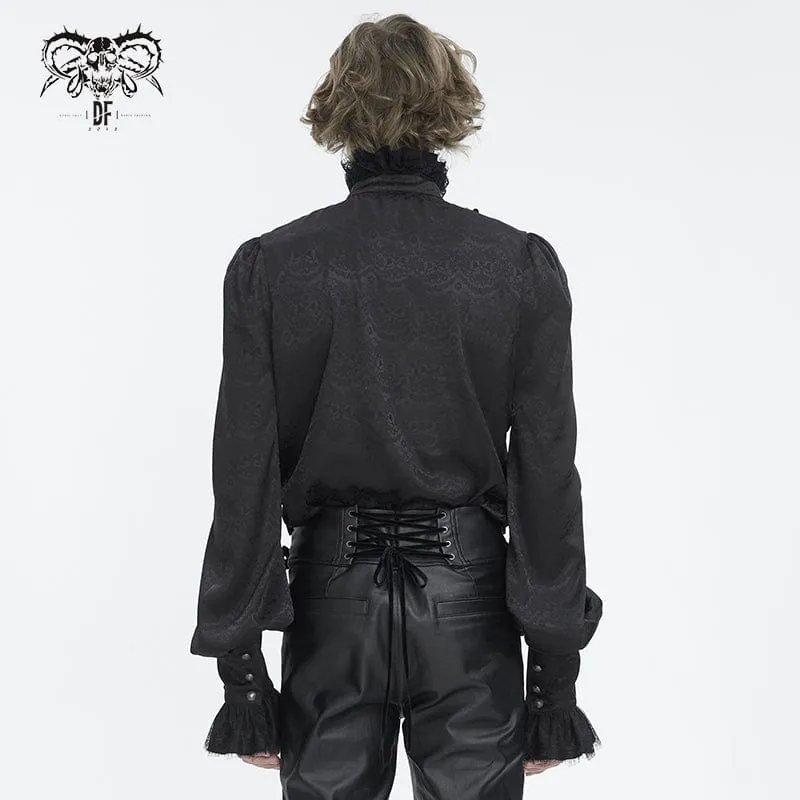 Men's Gothic Stand Collar Ruffled Jacquard Shirt