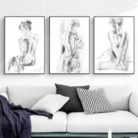 Modern Abstract Wall Art | Black and White Nude Woman Canvas Print | Sexy Aesthetic Bedroom Décor