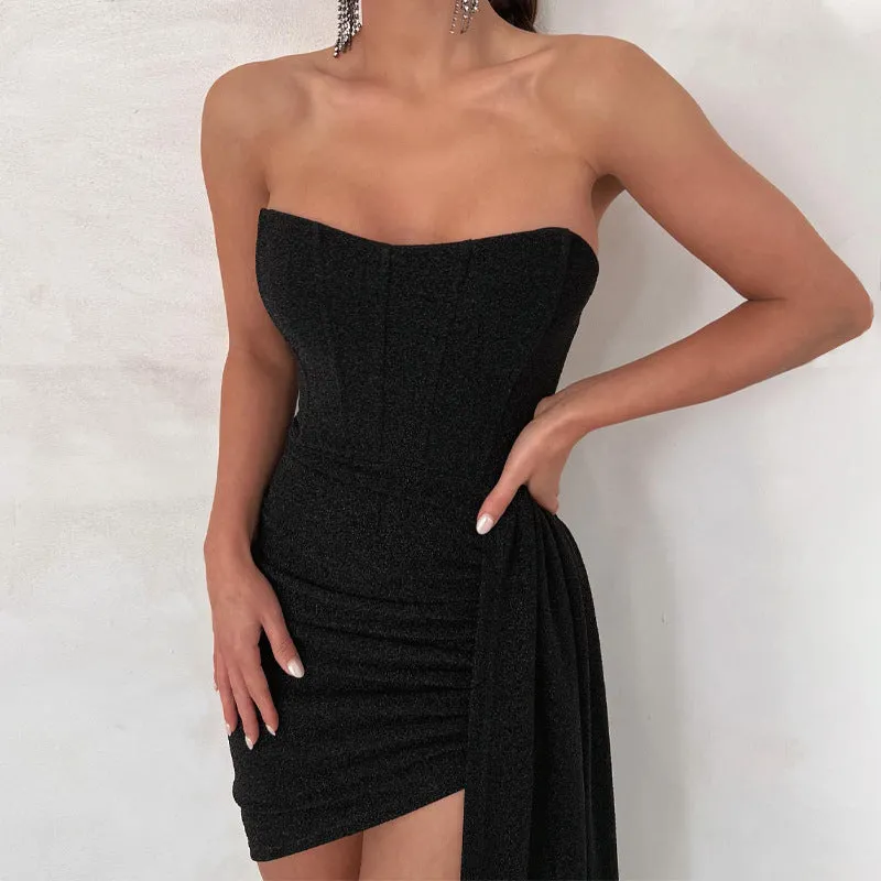 mondmi  Spliced Tie Strapless Bodycon Mini Dress