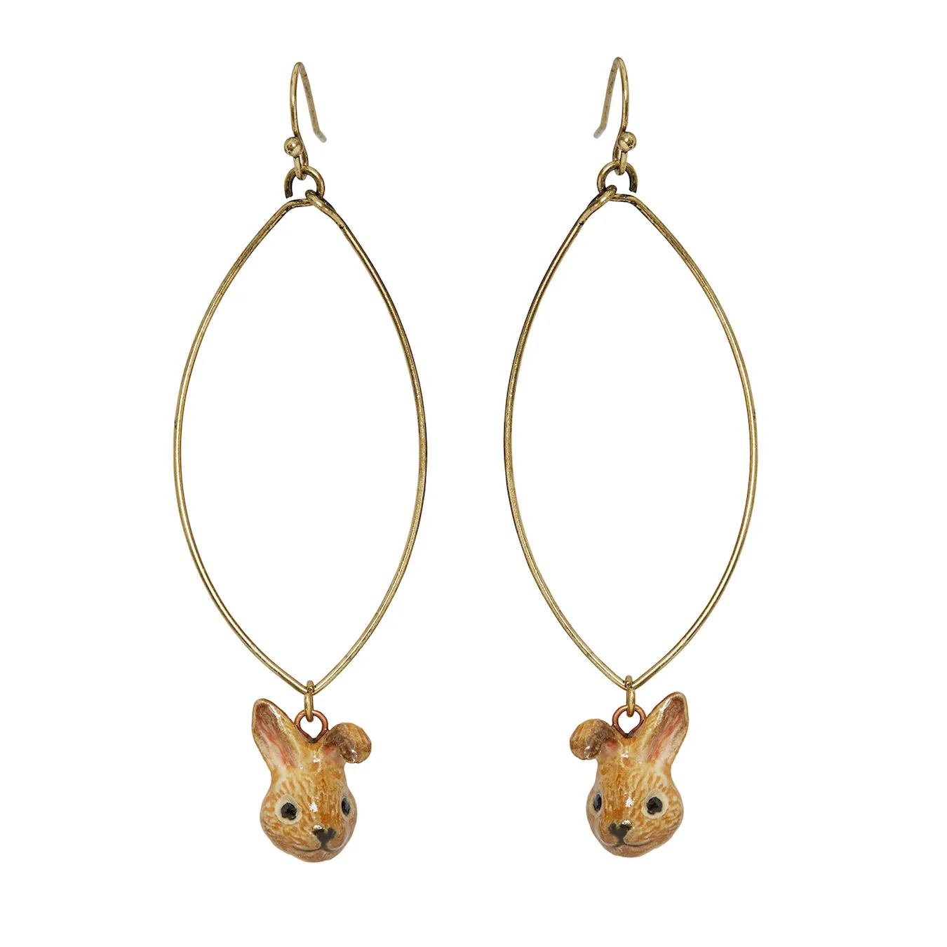 Oval Drop Cute Brown Bunny Earrings