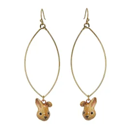 Oval Drop Cute Brown Bunny Earrings