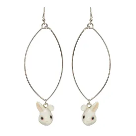 Oval Drop Cute White Bunny Earrings