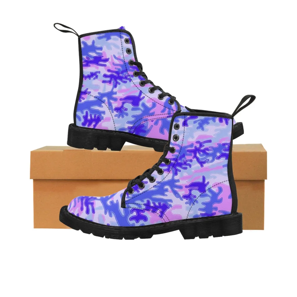 Pink Purple Camo Men's Boots, Best Hiking Mountain Winter Boots Laced Up Shoes For Men (US Size: 7-10.5)