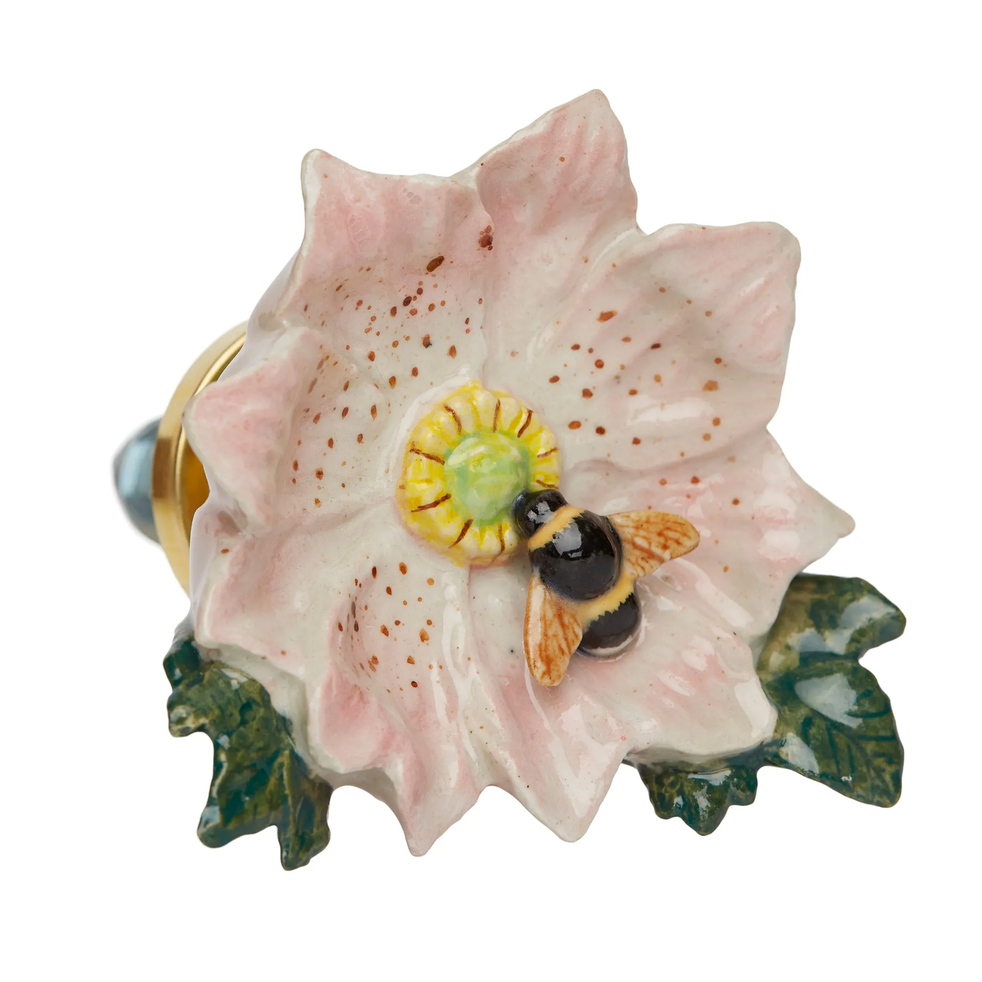 Pink Wild Flower & Bee Doorknob