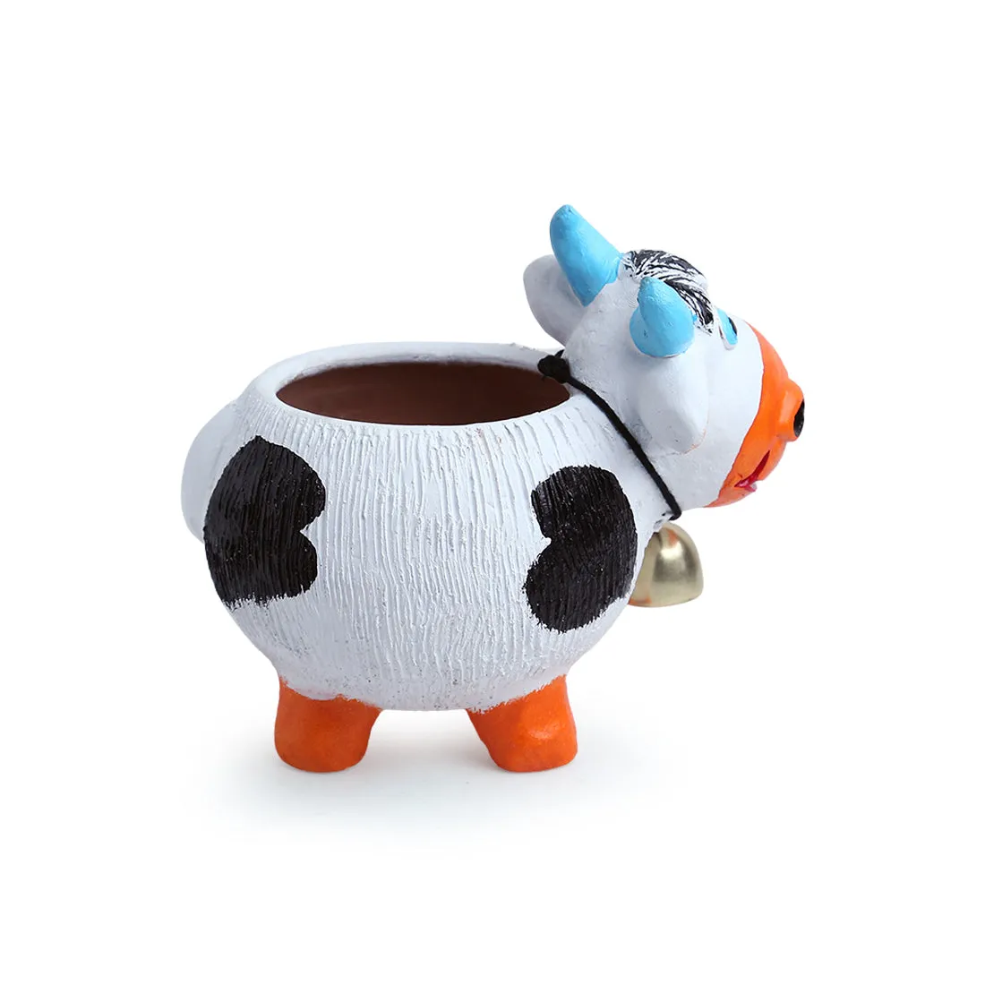 'Playful Cow' Handmade & Handpainted Terracotta Planter Pot (8 Inch)