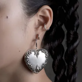 PORTRAIT. Ornate Heart Hoop Earrings - Silver