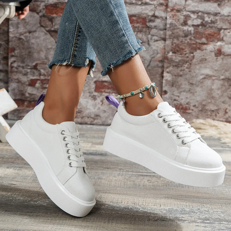 Purpdrank - White Casual Patchwork Solid Color Round Comfortable Flats Shoes