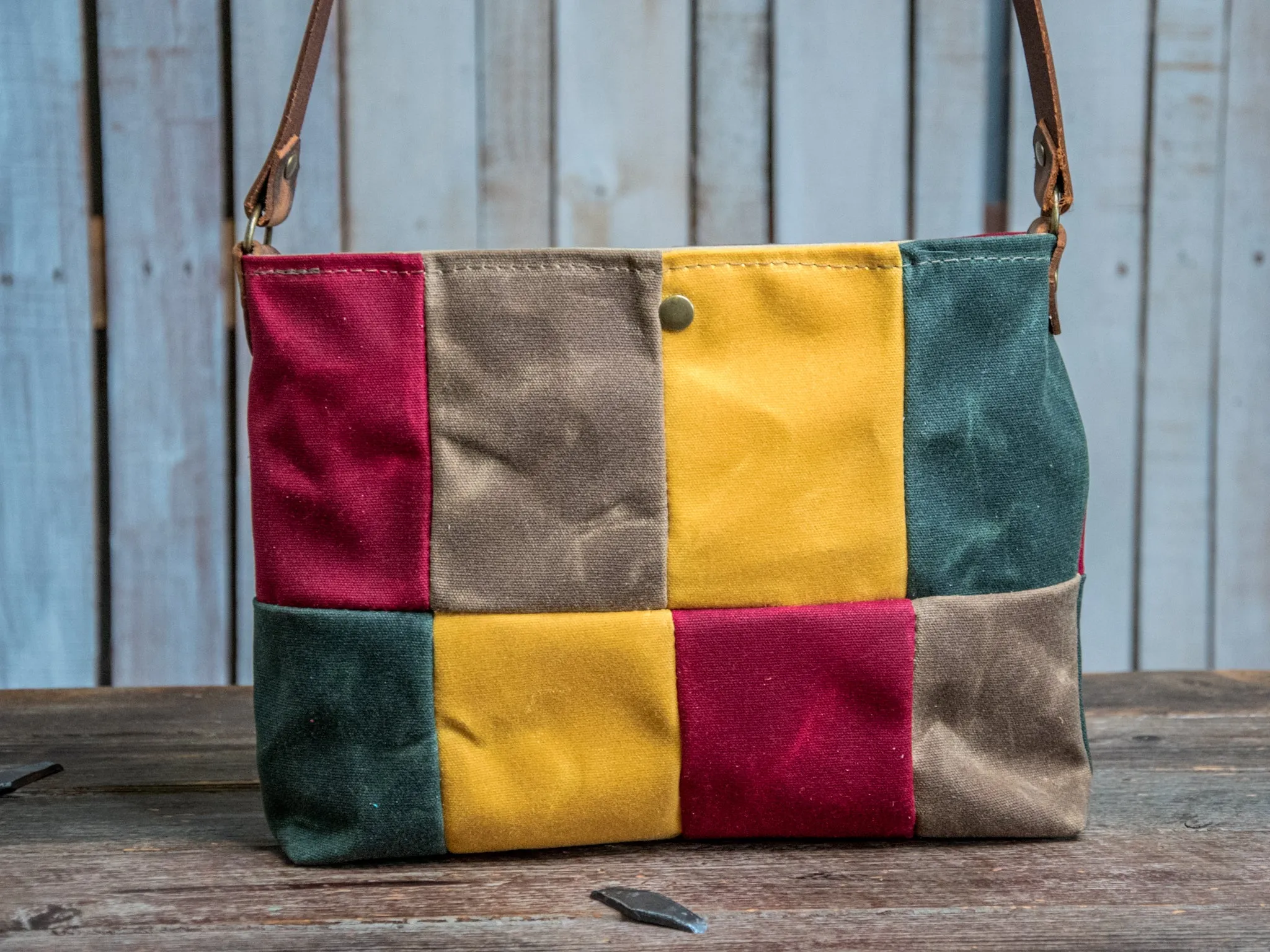 Ready to Ship | OOAK | Handmade Waxed canvas and leather Tote Bag | Patchwork Shortie | PW2