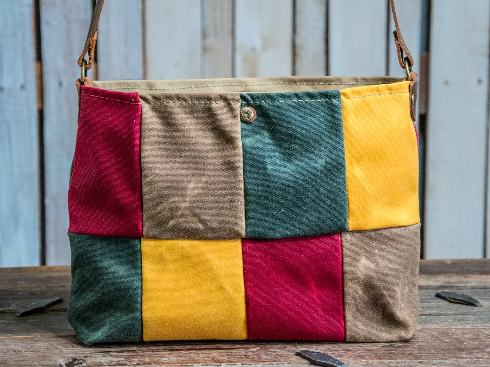 Ready to Ship | OOAK | Handmade Waxed canvas and leather Tote Bag | Patchwork Shortie | PW2