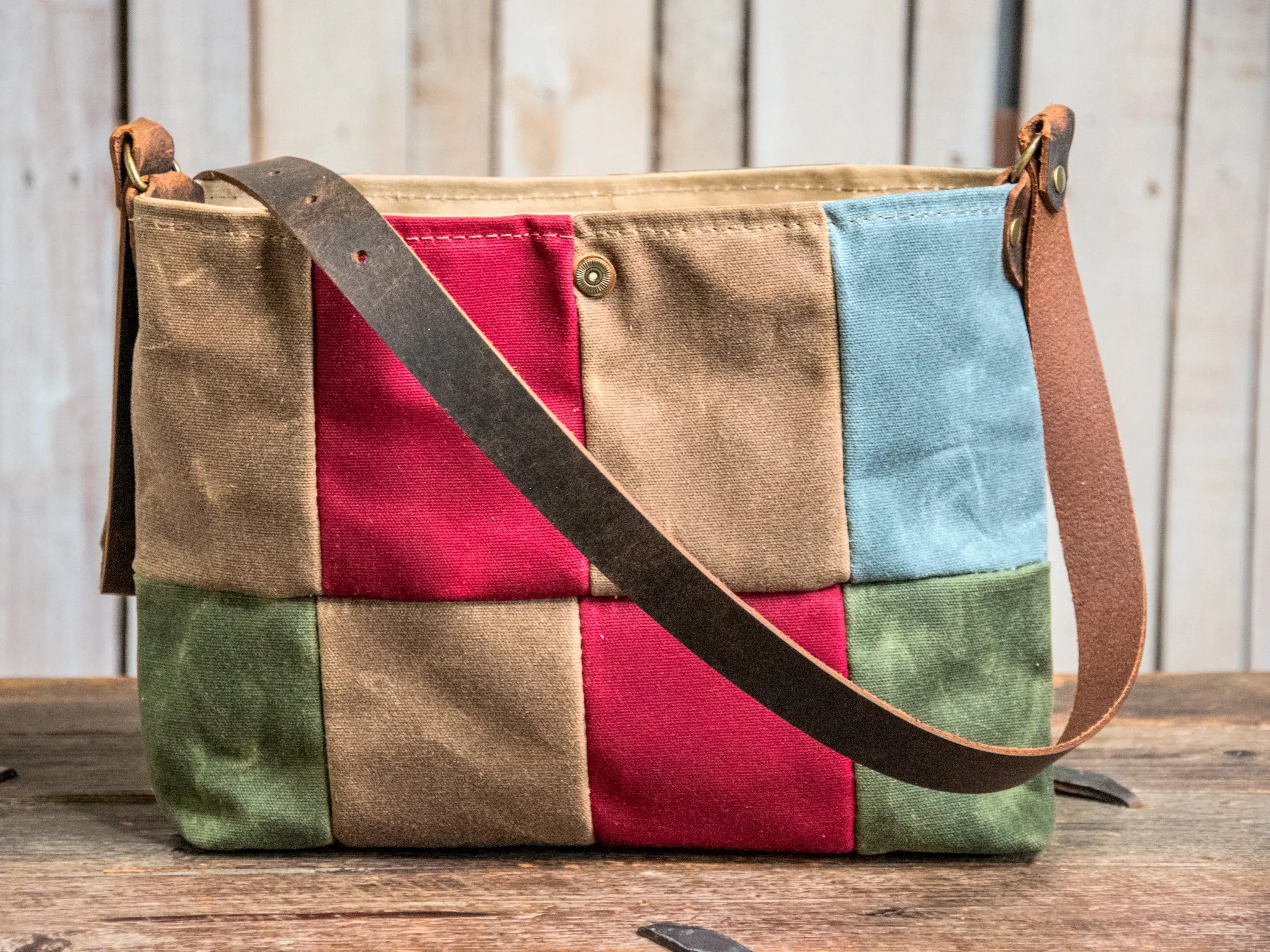 Ready to Ship | OOAK | Handmade Waxed canvas and leather Tote Bag | Patchwork Shortie | PW5