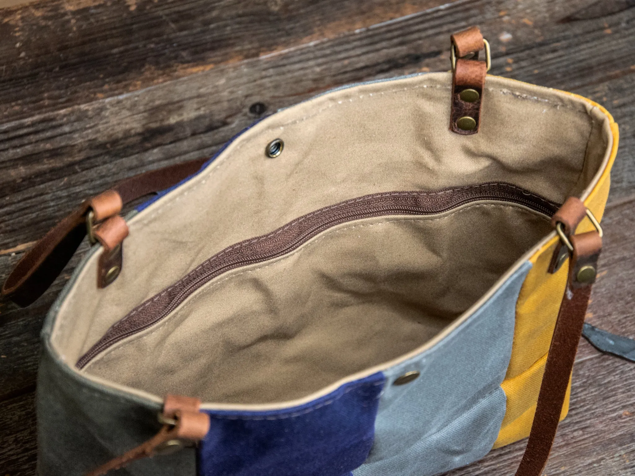 Ready to Ship | OOAK | Handmade Waxed canvas and leather Tote Bag | Patchwork Shortie | PW6