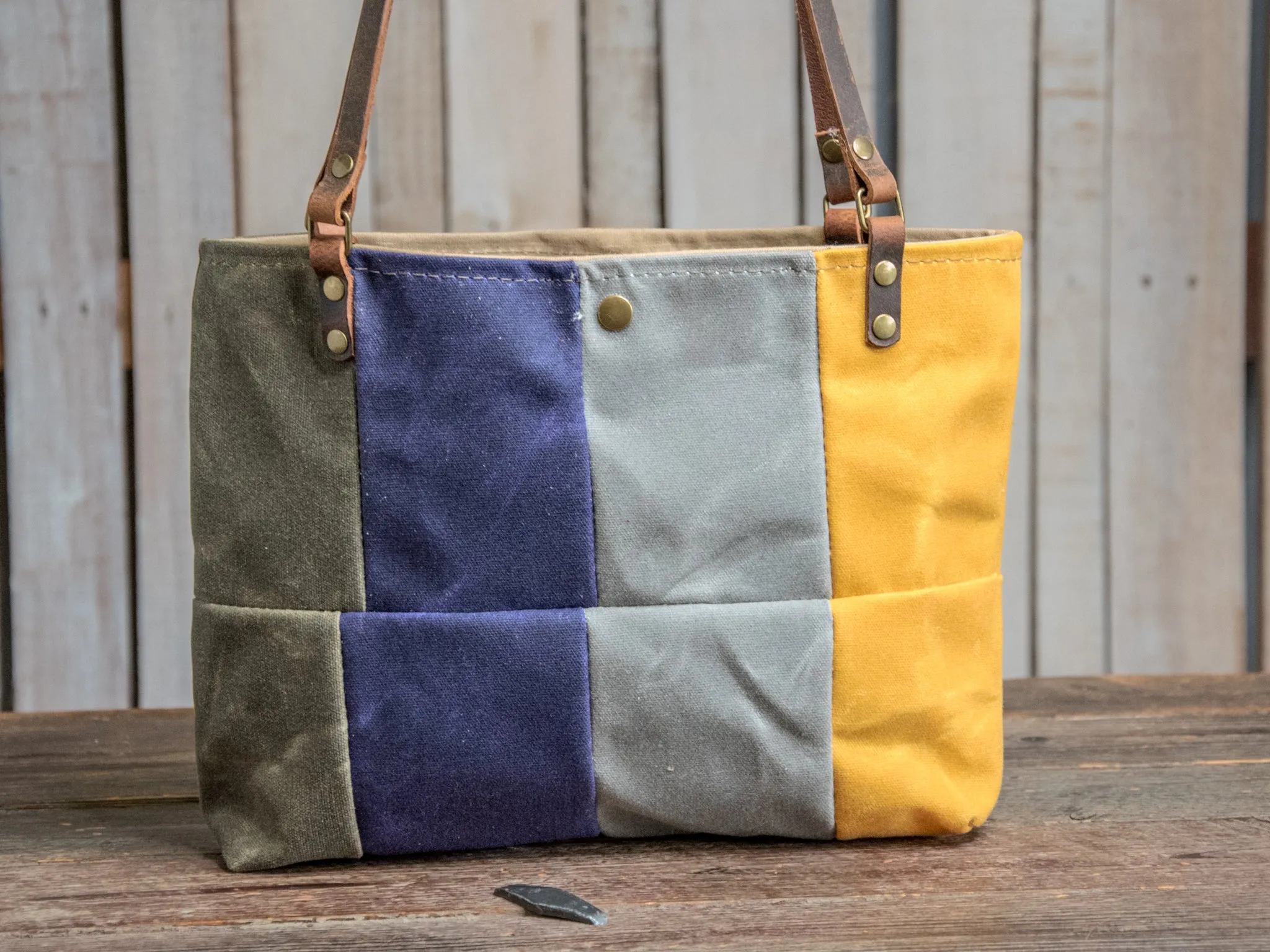 Ready to Ship | OOAK | Handmade Waxed canvas and leather Tote Bag | Patchwork Shortie | PW6