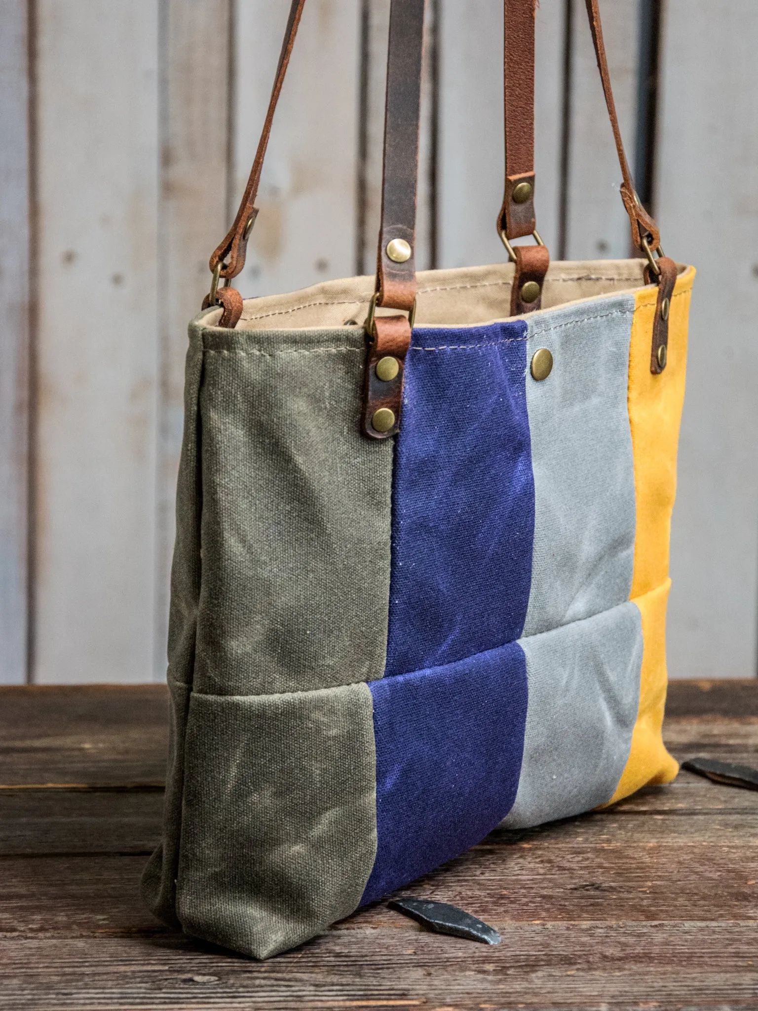 Ready to Ship | OOAK | Handmade Waxed canvas and leather Tote Bag | Patchwork Shortie | PW6