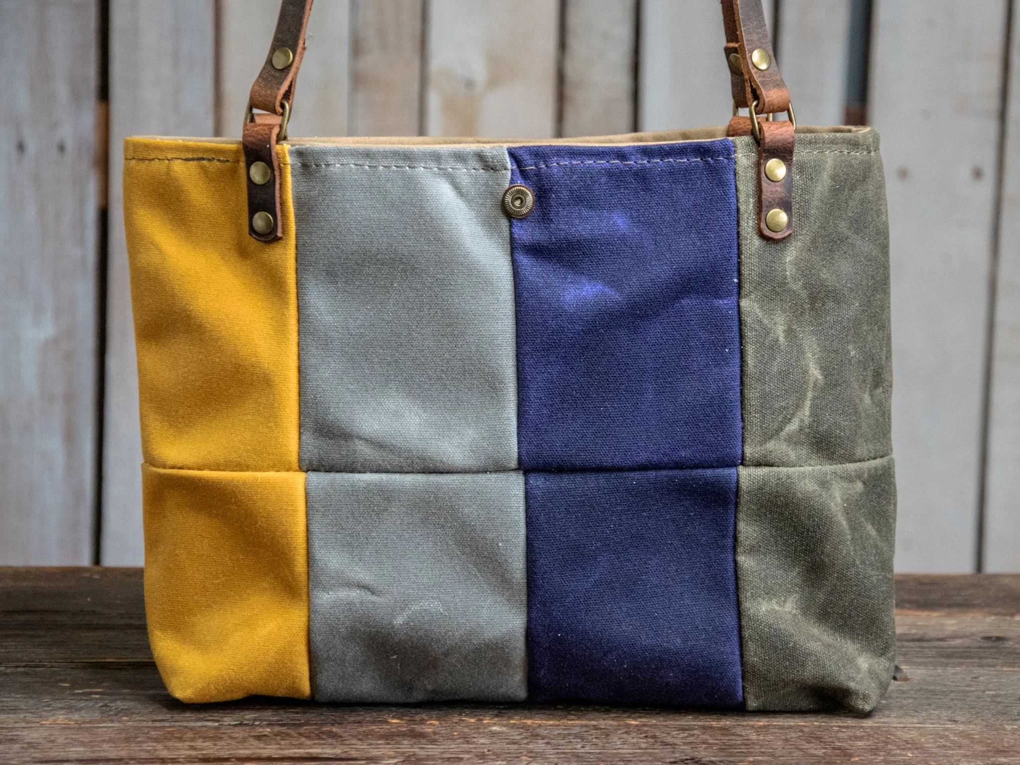 Ready to Ship | OOAK | Handmade Waxed canvas and leather Tote Bag | Patchwork Shortie | PW6