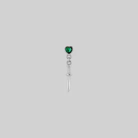 REIGN. Green Heart & Dagger Drop Earrings - Silver