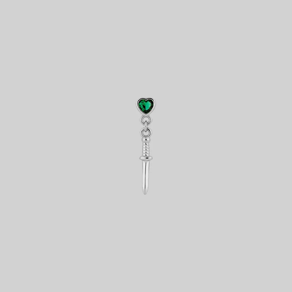 REIGN. Green Heart & Dagger Drop Earrings - Silver