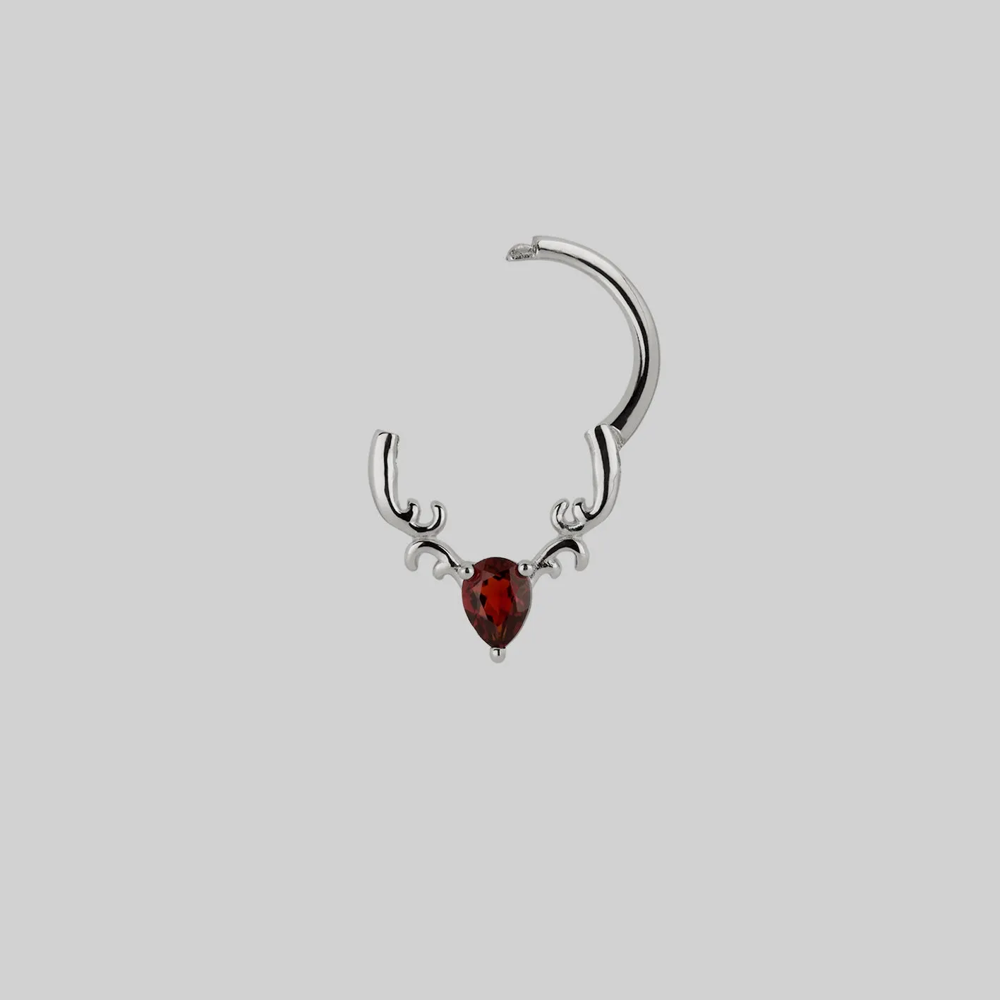 RELISH. Garnet Drop Septum Clicker Ring - Silver