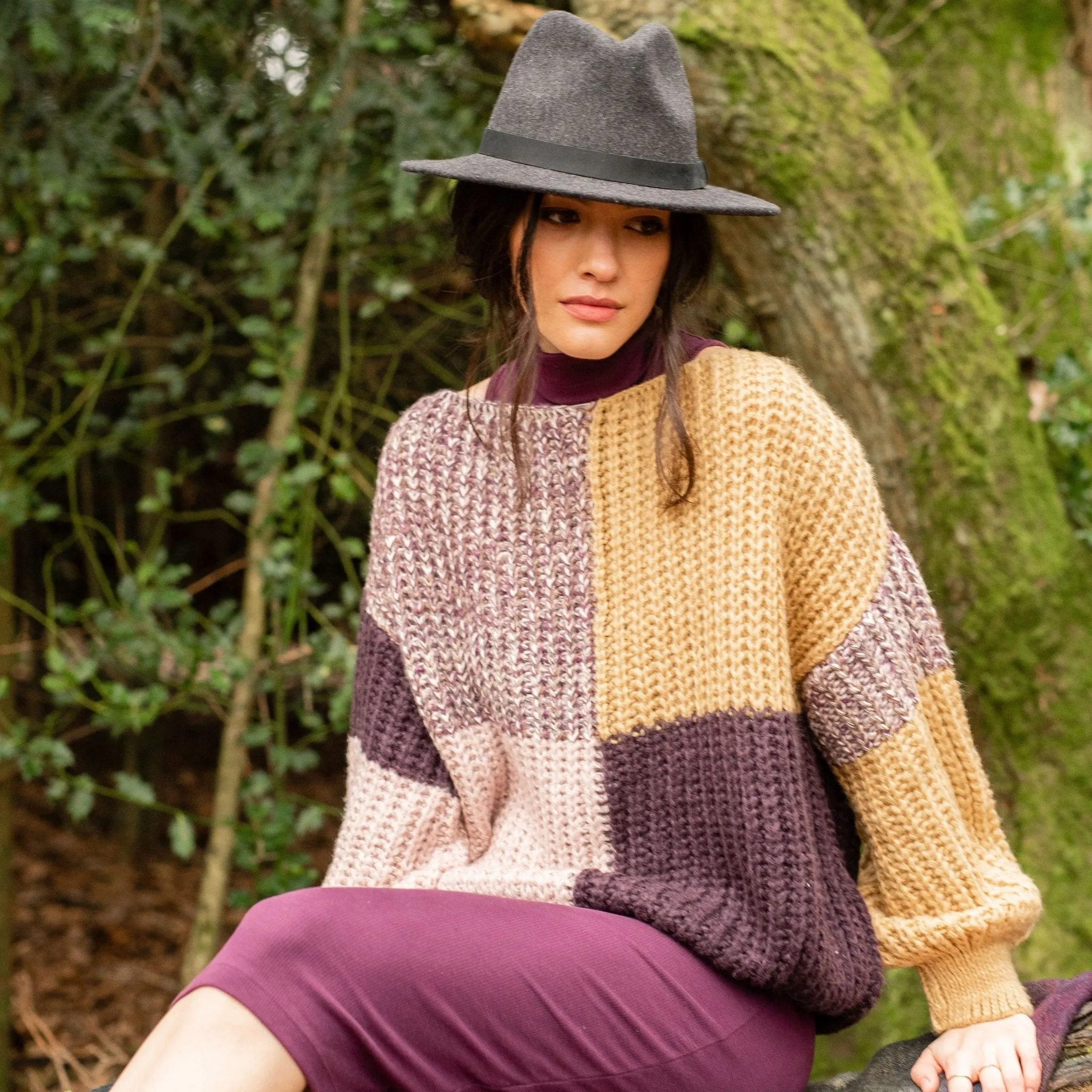 RESALE | Laura Chunky Patchwork Jumper - Plum