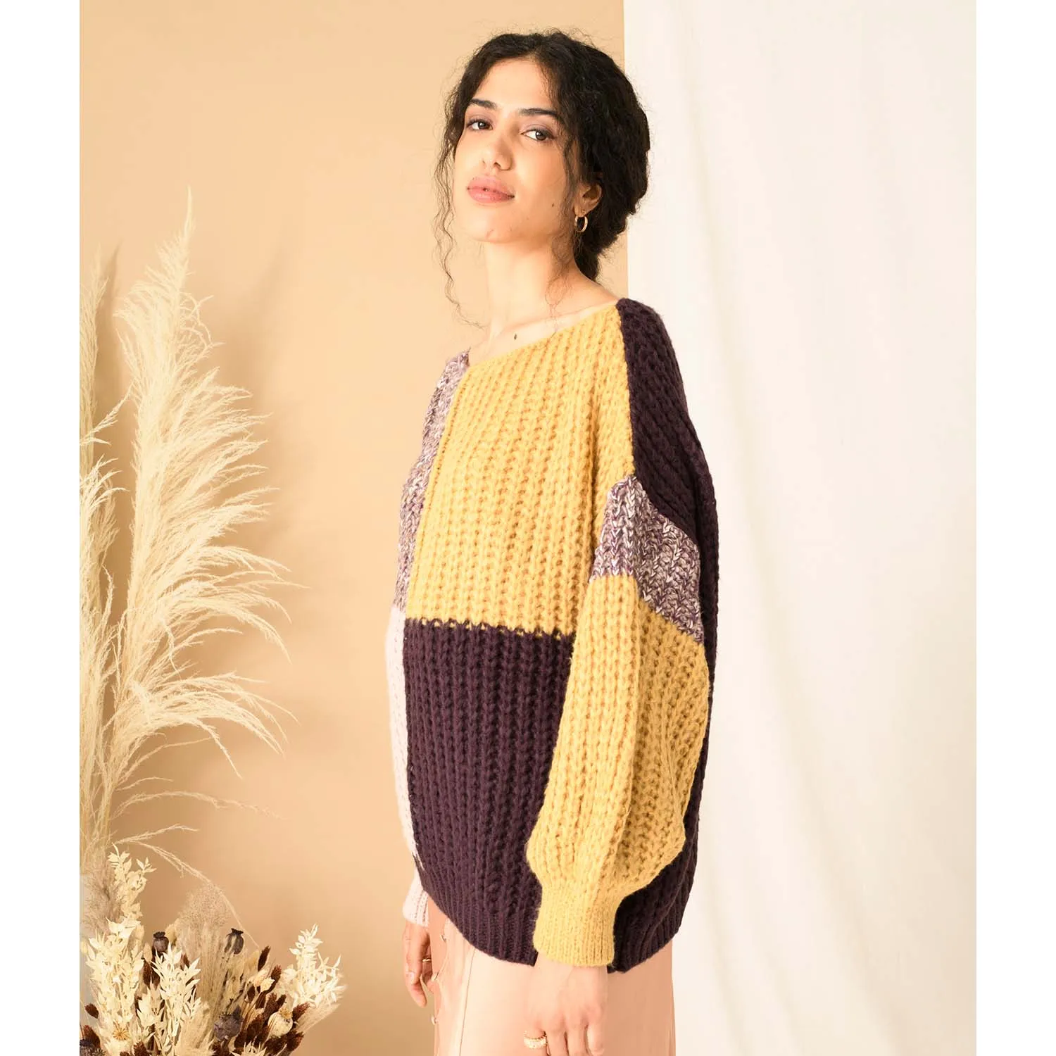 RESALE | Laura Chunky Patchwork Jumper - Plum