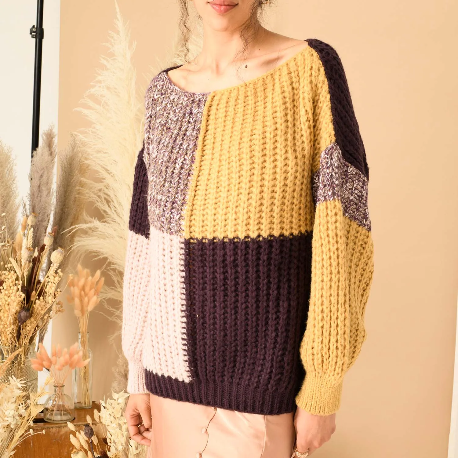 RESALE | Laura Chunky Patchwork Jumper - Plum