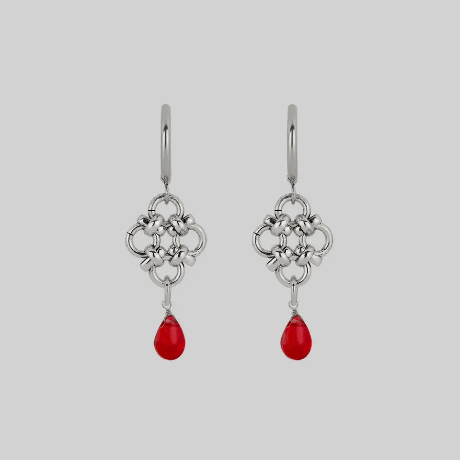 RUBIOUS. Chainmail & Red Glass Hoop Earrings - Silver