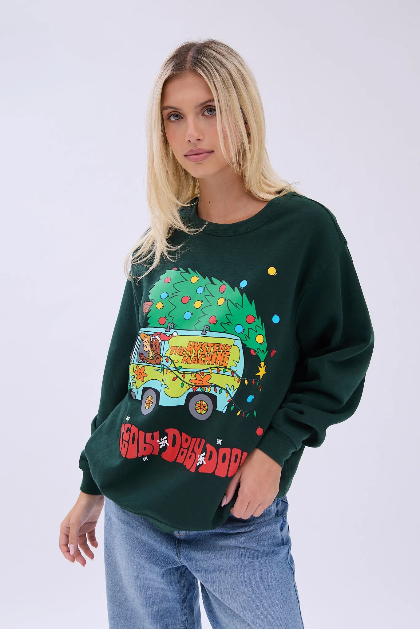 Scooby-Doo Mystery Machine Pine Tree Graphic Crew Neck Sweatshirt