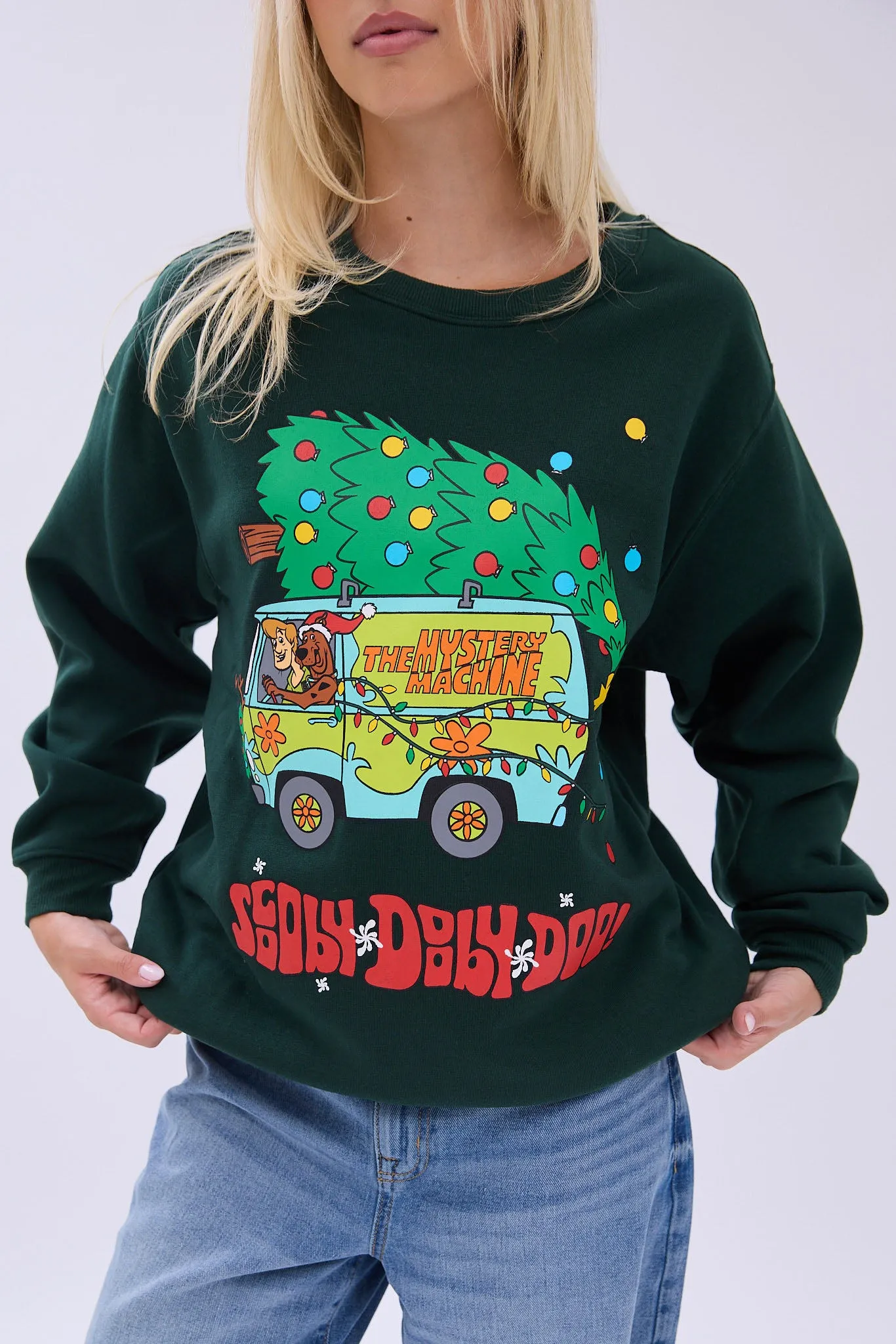 Scooby-Doo Mystery Machine Pine Tree Graphic Crew Neck Sweatshirt