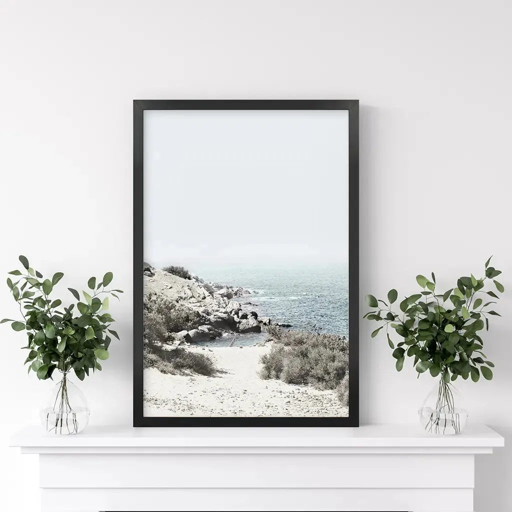 Sea Rocks and Waves Print. Blue Beige Coastal Wall Art