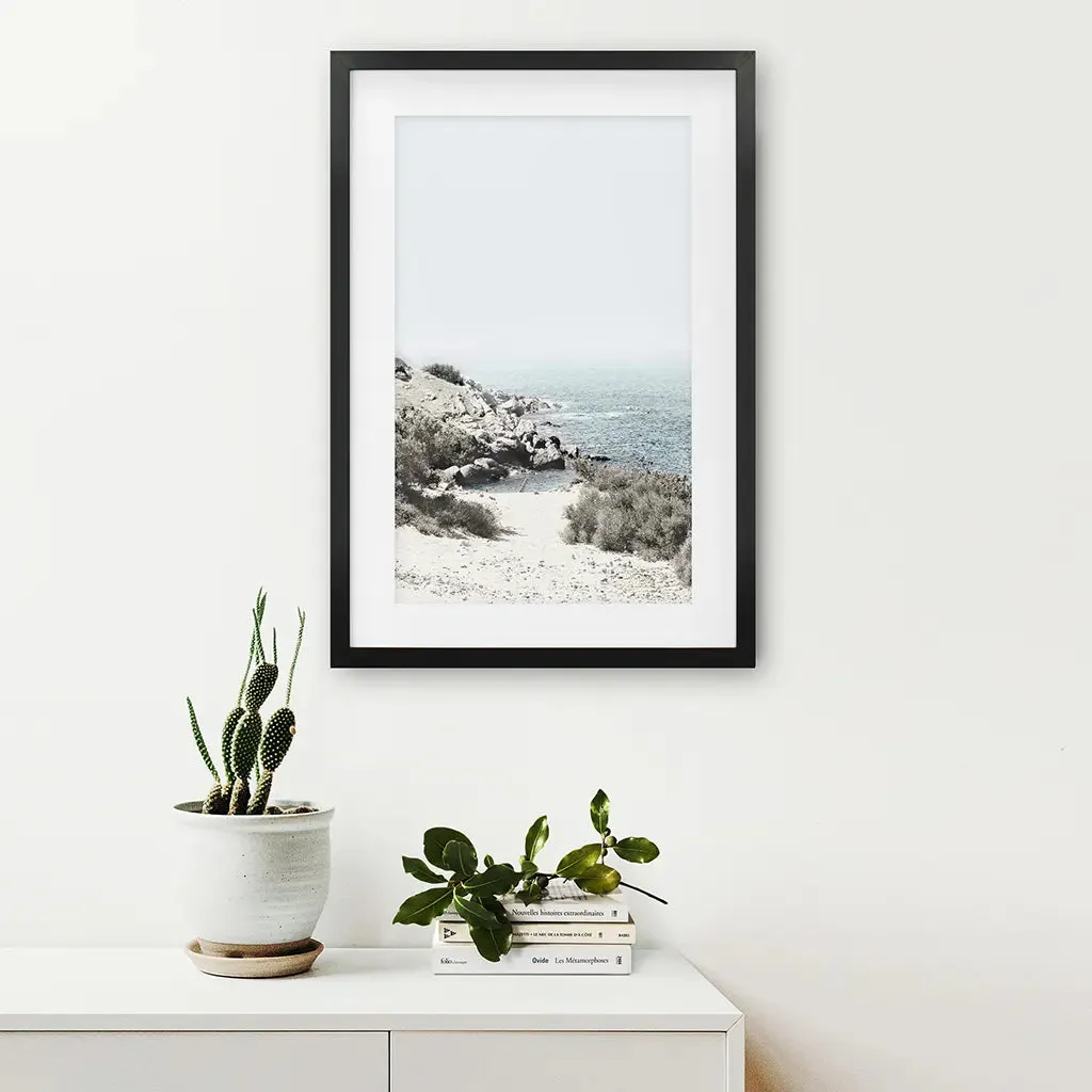 Sea Rocks and Waves Print. Blue Beige Coastal Wall Art