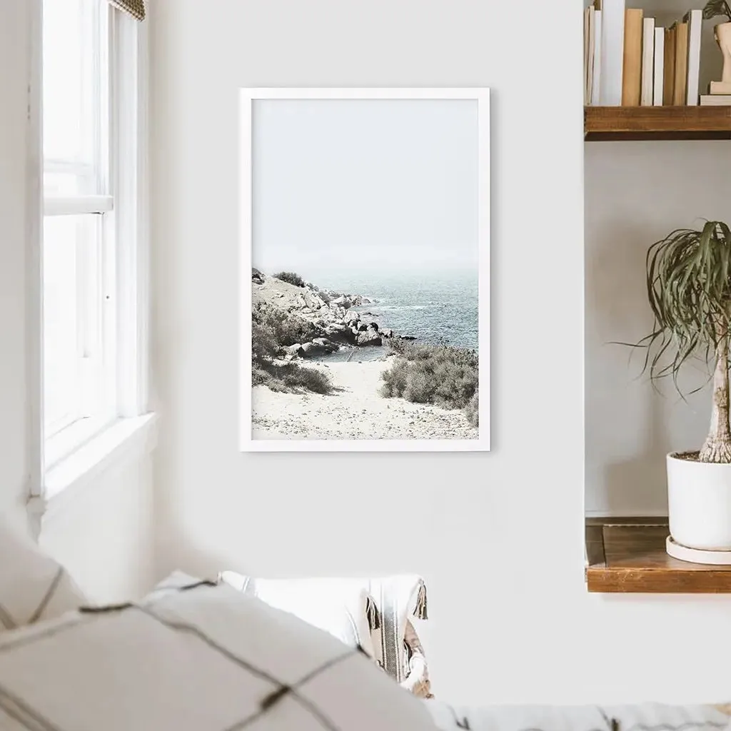 Sea Rocks and Waves Print. Blue Beige Coastal Wall Art