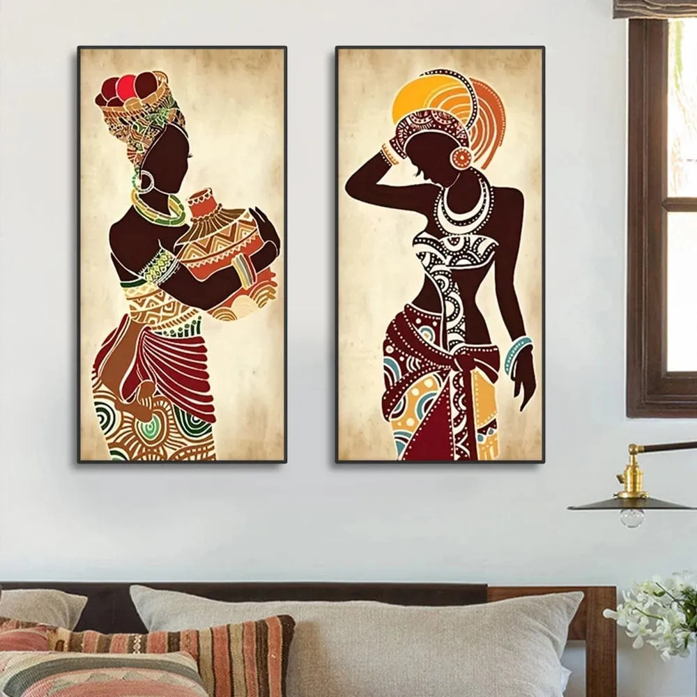 Set of 3 Ethnic African Black Woman Canvas Painting Prints