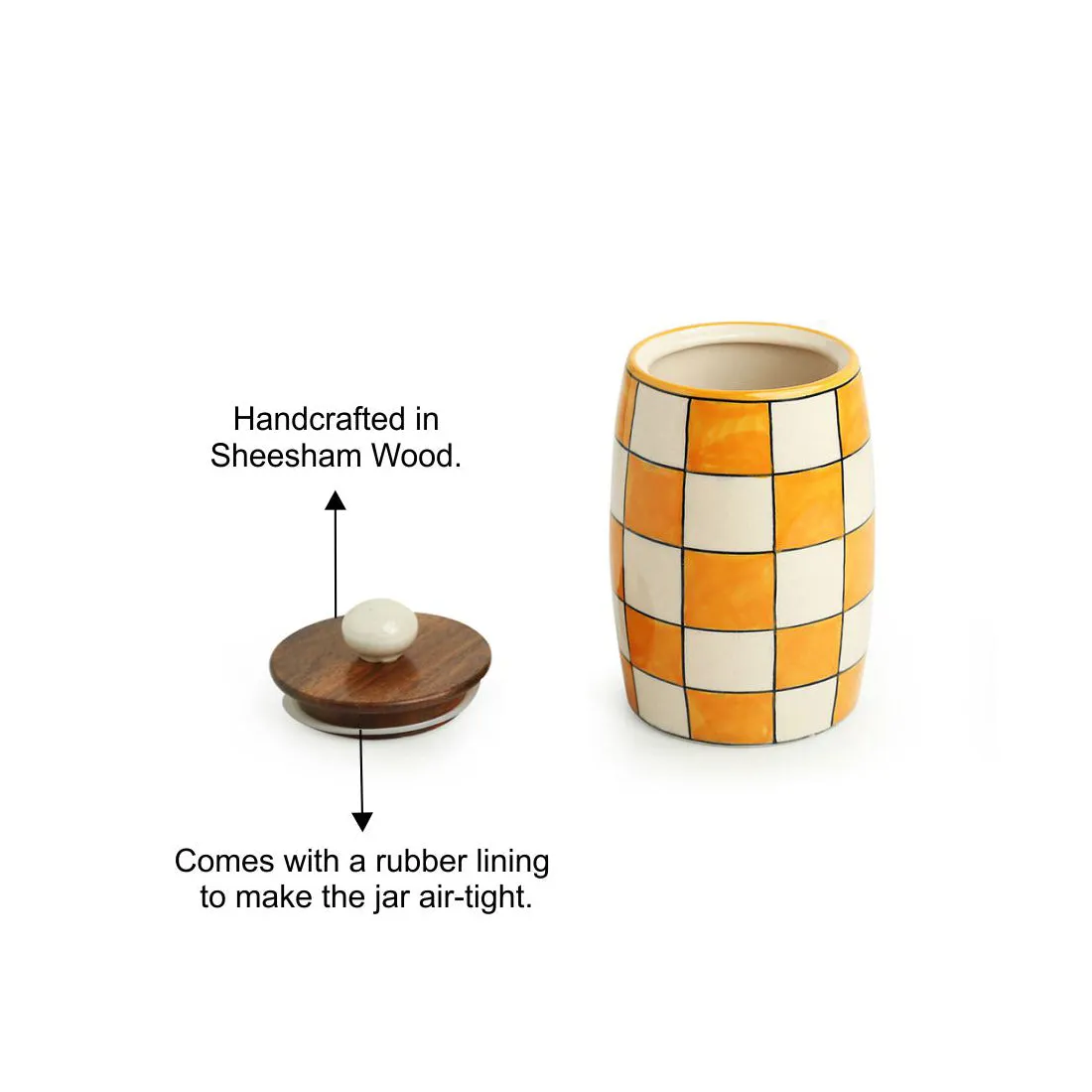 'Shatranj Checkered' Handpainted Multi-Purpose Storage Jars & Containers in Ceramic (Airtight, Set of 2, 600 ML, 6.1 Inch)