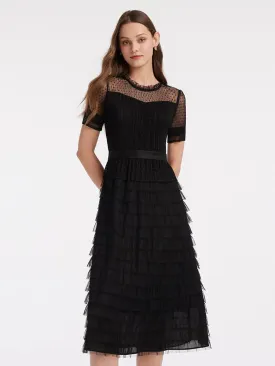 Short Sleeve Tulle Tiered Maxi Dress