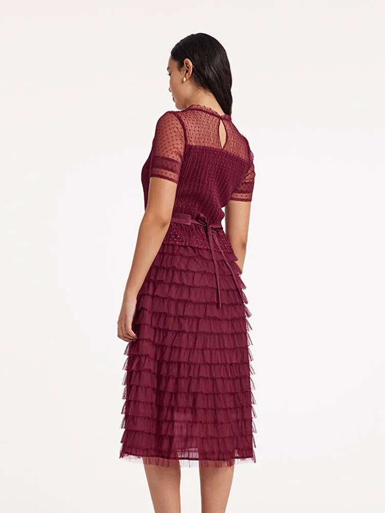 Short Sleeve Tulle Tiered Maxi Dress