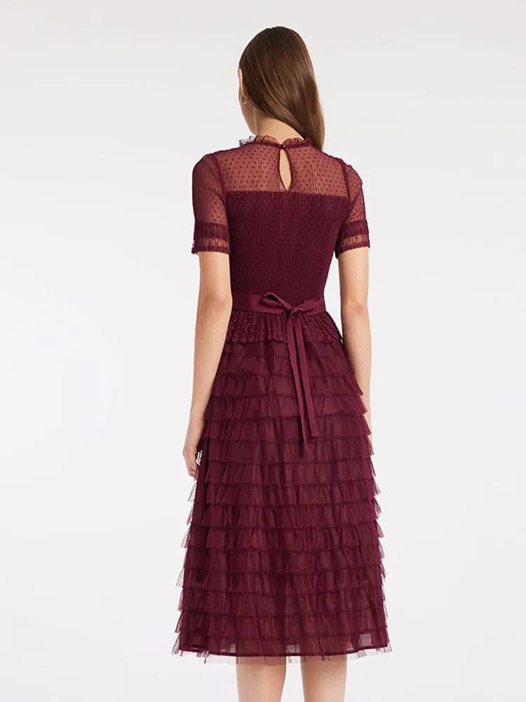 Short Sleeve Tulle Tiered Maxi Dress