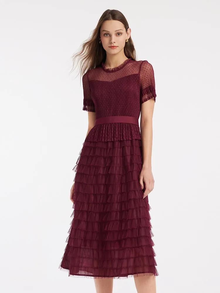 Short Sleeve Tulle Tiered Maxi Dress