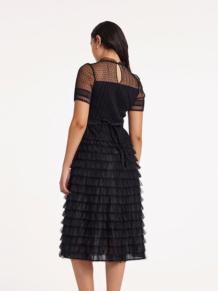 Short Sleeve Tulle Tiered Maxi Dress