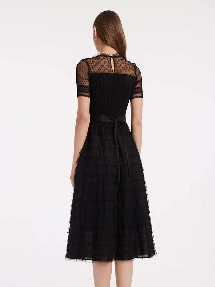 Short Sleeve Tulle Tiered Maxi Dress