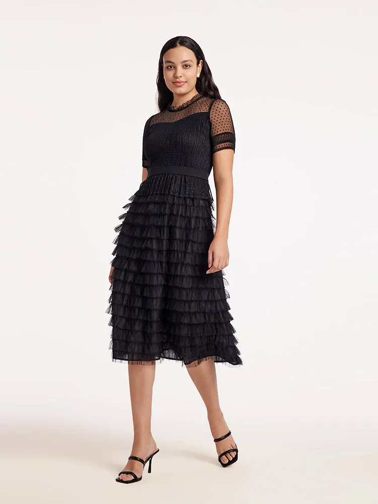 Short Sleeve Tulle Tiered Maxi Dress