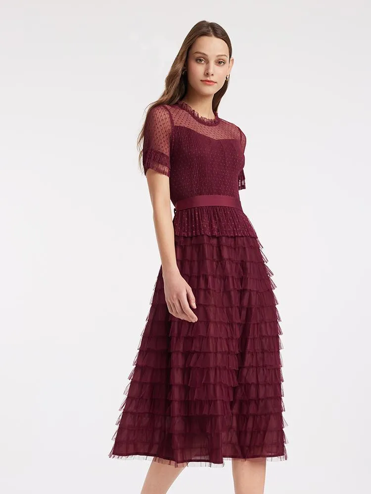 Short Sleeve Tulle Tiered Maxi Dress