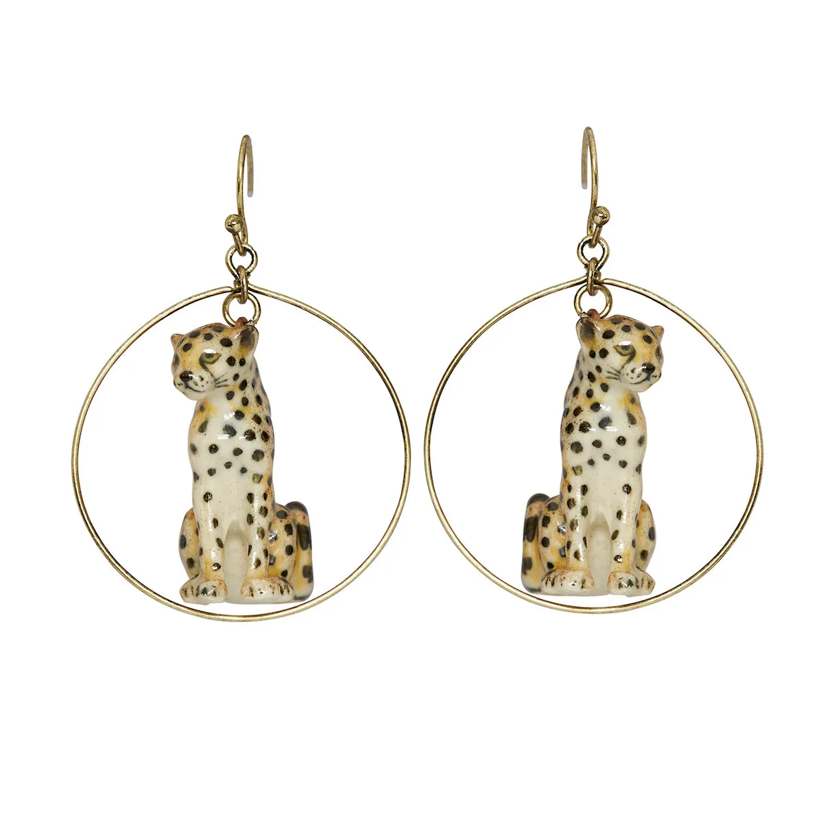 Sitting Cheetah Round Drop Earrings