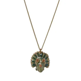 Small Green & Brown Triceratops Necklace