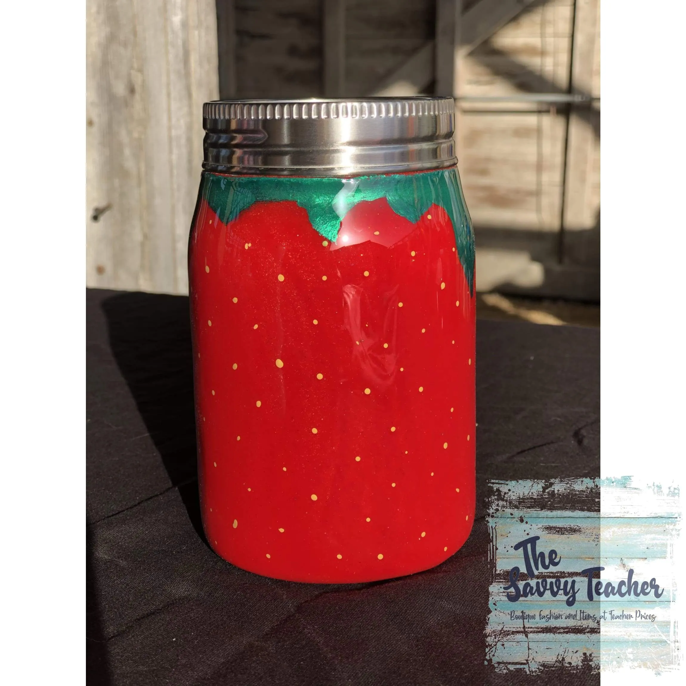 Strawberry Painted Mason Jar Tumbler